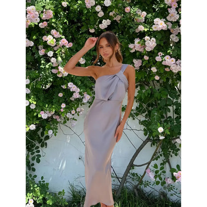 Satin One Shoulder Maxi Dress