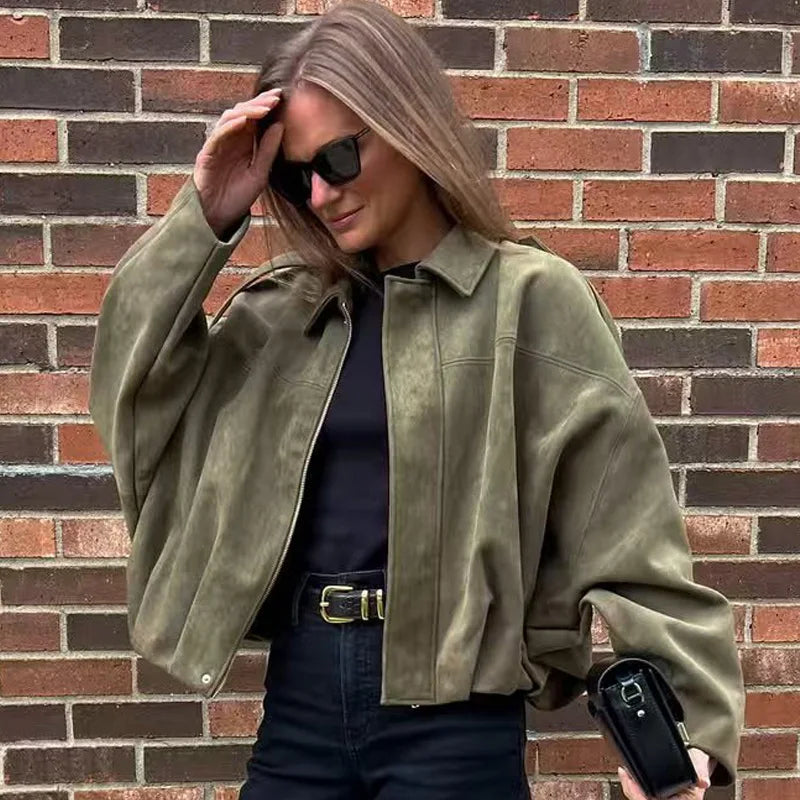 Women’s Faux Suede Bomber Jacket