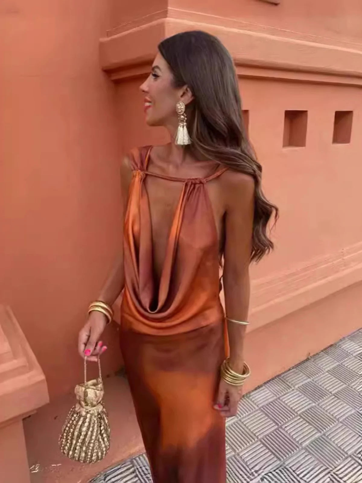 Sunset Ombre Halter Maxi Dress