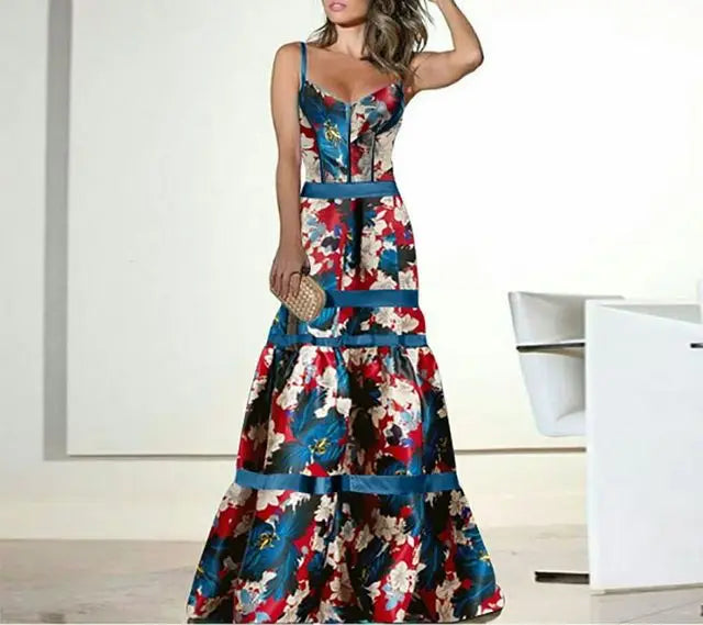 Floral Corset Bodycon Midi Dress with Spaghetti Straps