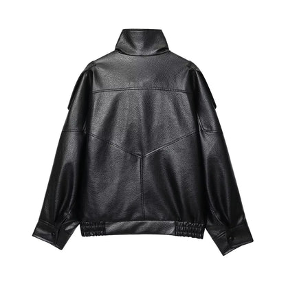 Women’s Oversized Faux Leather Jacket with High Collar