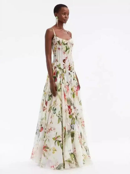 Floral Sweetheart Neck Ruched Maxi Dress