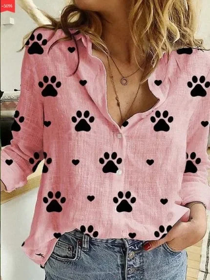 Women’s Vintage Cotton Linen Floral Print Long Sleeve Casual Blouse