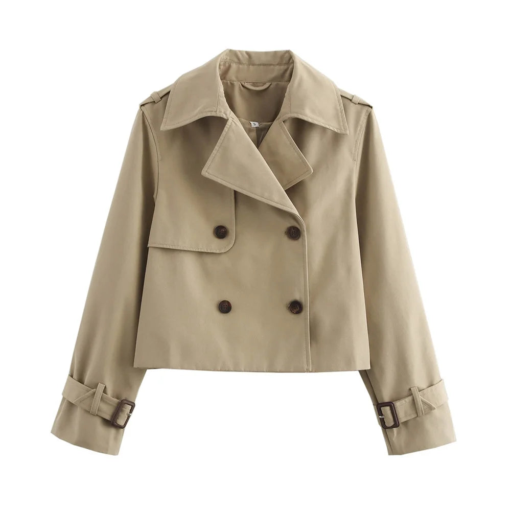 Women’s Cropped Trench Coat Double Breasted Jacket