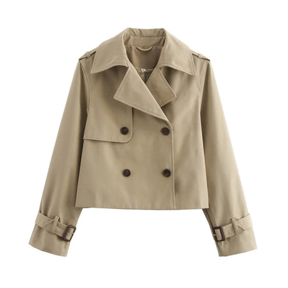 Women’s Cropped Trench Coat Double Breasted Jacket