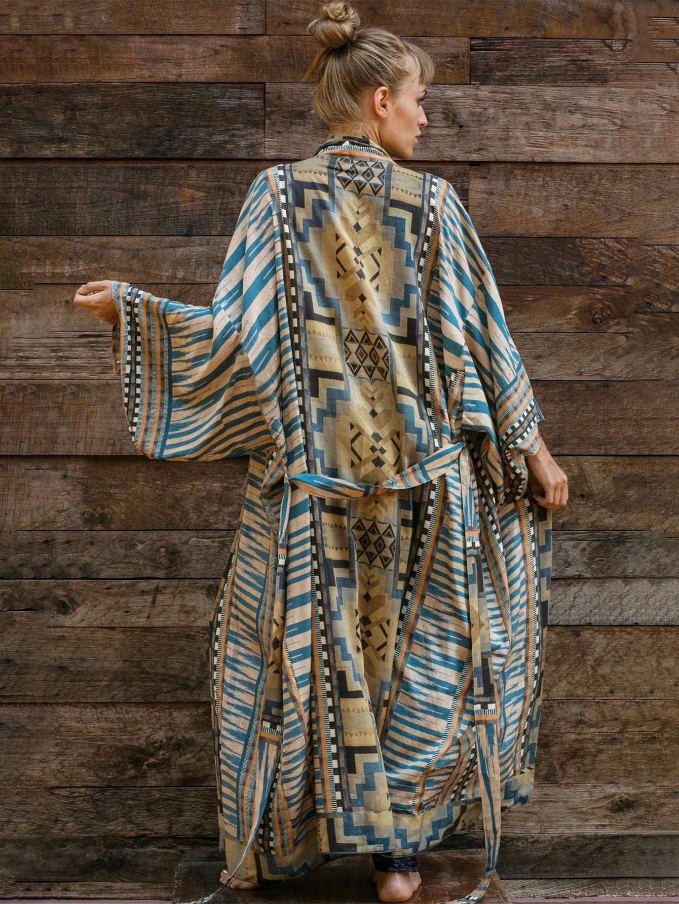 Printed Kimono Sleeve Open Front Cardigan