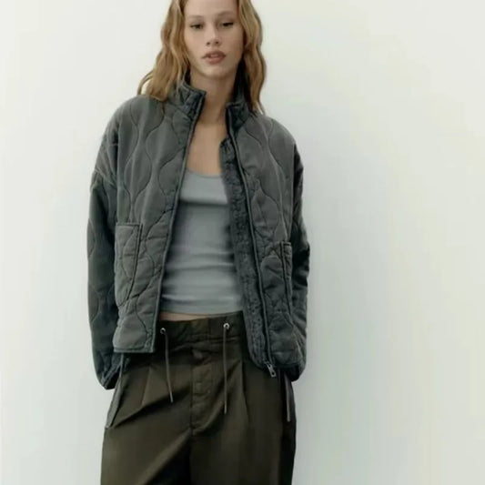 Women’s Quilted Cropped Jacket with High Collar