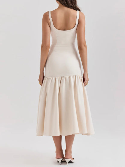 Square Neck Wide Strap Midi Dress