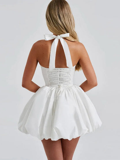 Halter Neck Polka Dot Bubble Hem Mini Dress