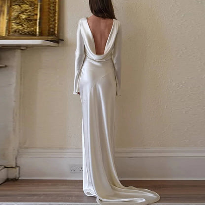 Satin Cowl Neck Open Back Maxi Dress