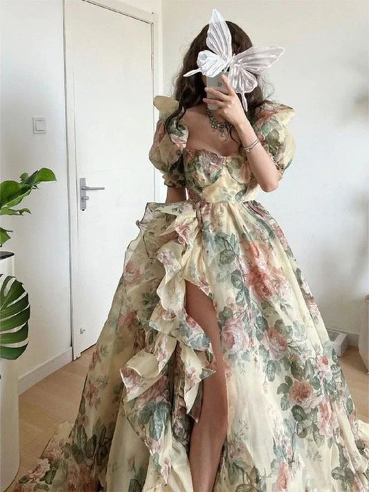 Floral Off Shoulder Tulle Maxi Dress