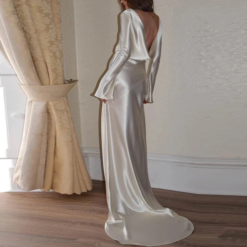 Satin Cowl Neck Open Back Maxi Dress