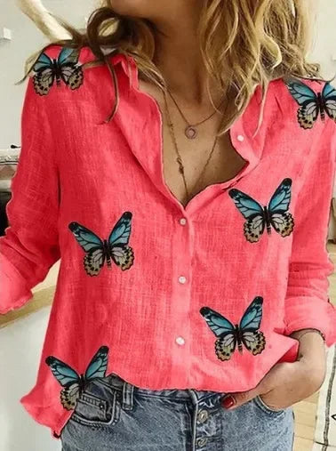 Women’s Vintage Cotton Linen Floral Print Long Sleeve Casual Blouse