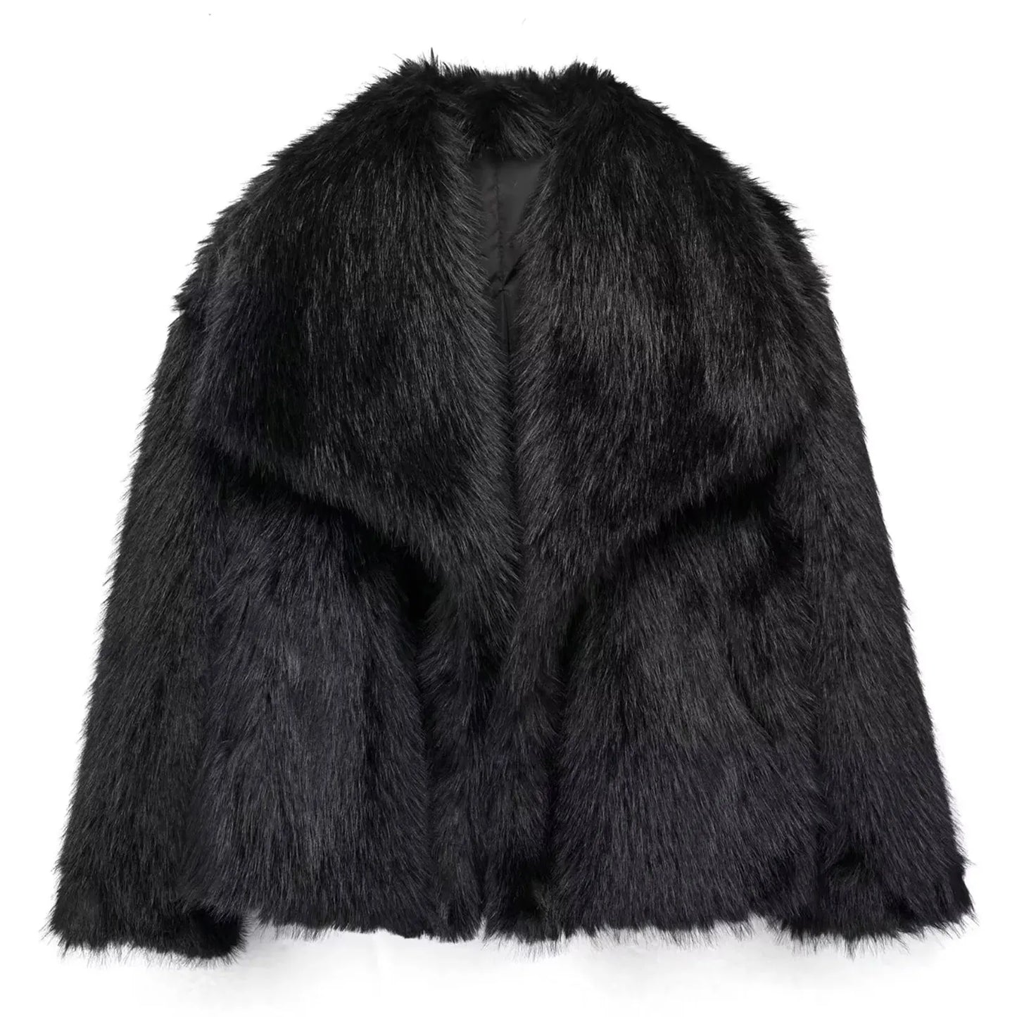 Women’s Faux Fur Oversized Winter Jacket with Turn-Down Collar