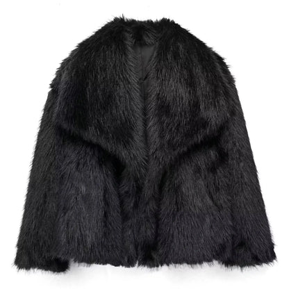 Women’s Faux Fur Oversized Winter Jacket with Turn-Down Collar