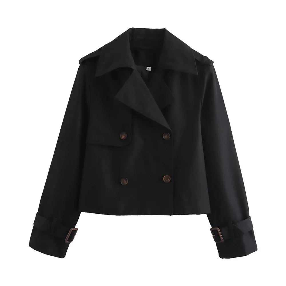 Women’s Cropped Trench Coat Double Breasted Jacket
