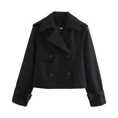 Women’s Cropped Trench Coat Double Breasted Jacket
