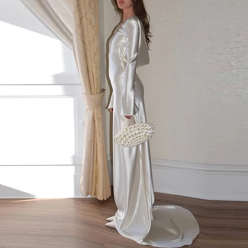 Satin Cowl Neck Open Back Maxi Dress