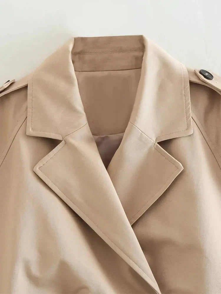 Women’s Cropped Trench Coat Double Breasted Belted Jacket