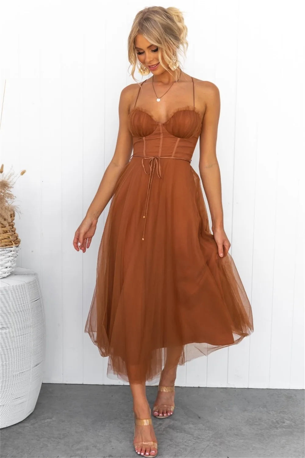 Sweetheart Corset Lace Up Midi Dress