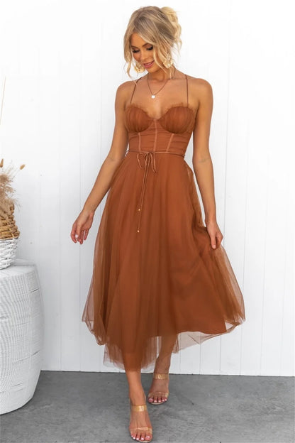 Sweetheart Corset Lace Up Midi Dress