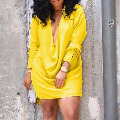 Deep V-Neck Long Sleeve Mini Dress