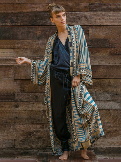 Printed Kimono Sleeve Open Front Cardigan
