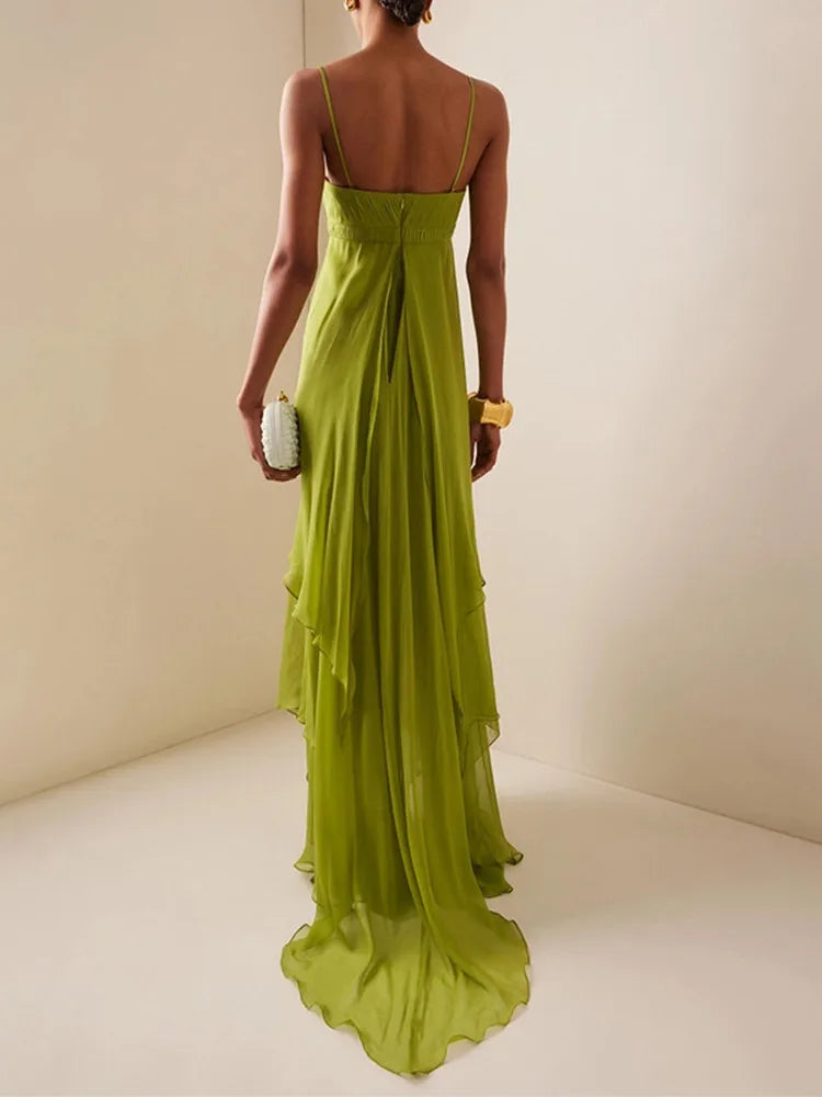 Solid Pleated Cut-Out Maxi Dress
