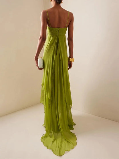 Solid Pleated Cut-Out Maxi Dress