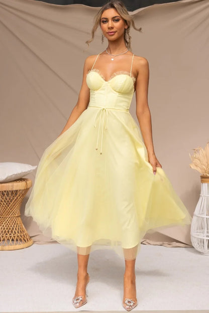 Sweetheart Corset Lace Up Midi Dress