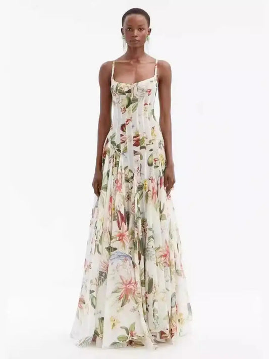 Floral Sweetheart Neck Ruched Maxi Dress