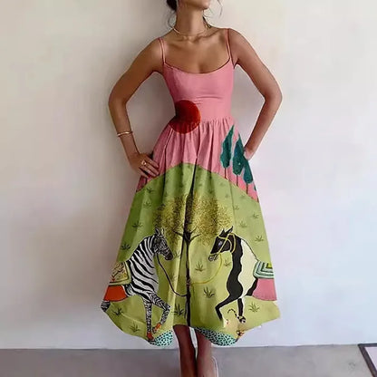 Graphic Print Spaghetti Strap Midi Dress