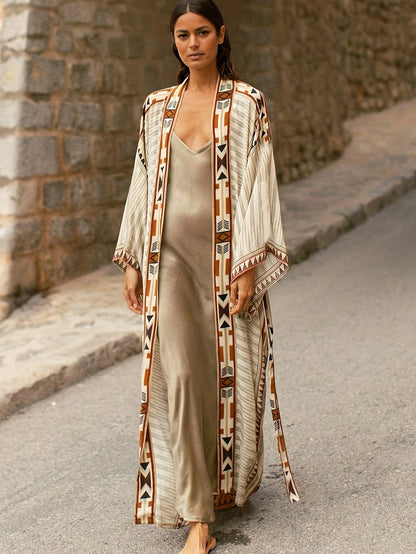 Printed Kimono Sleeve Open Front Cardigan