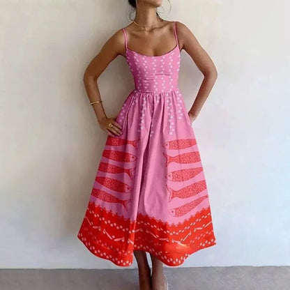 Graphic Print Spaghetti Strap Midi Dress