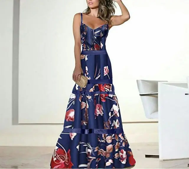 Floral Corset Bodycon Midi Dress with Spaghetti Straps