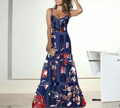 Floral Corset Bodycon Midi Dress with Spaghetti Straps