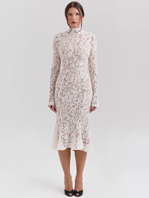 White Lace Dress – Elegant Long Sleeve Midi