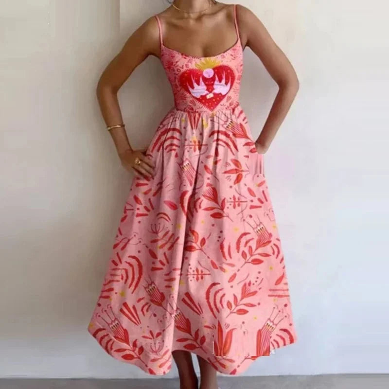 Graphic Print Spaghetti Strap Midi Dress