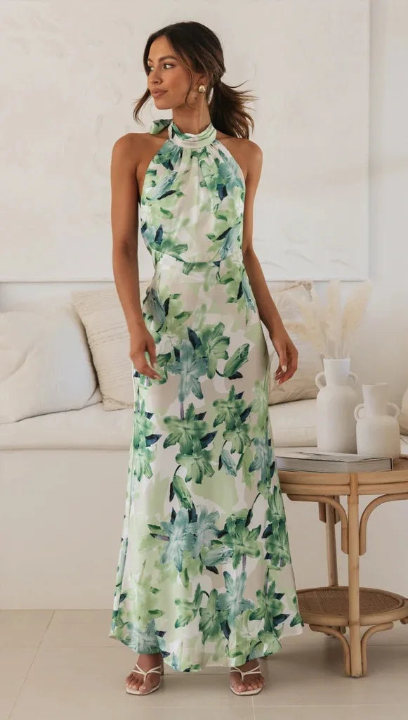 Olive Bloom Halter Dress
