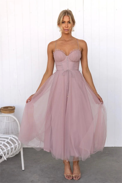 Sweetheart Corset Lace Up Midi Dress