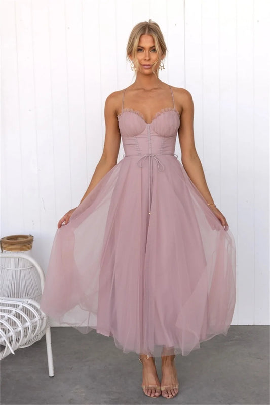 Sweetheart Corset Lace Up Midi Dress