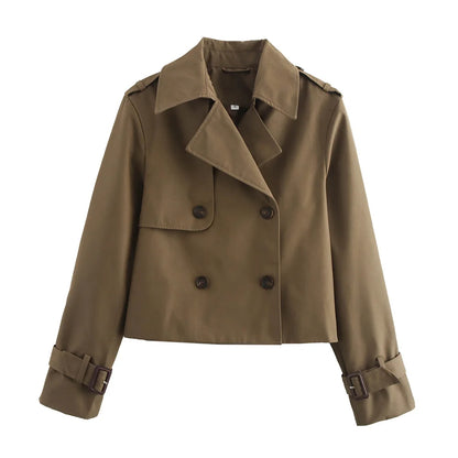 Women’s Cropped Trench Coat Double Breasted Jacket