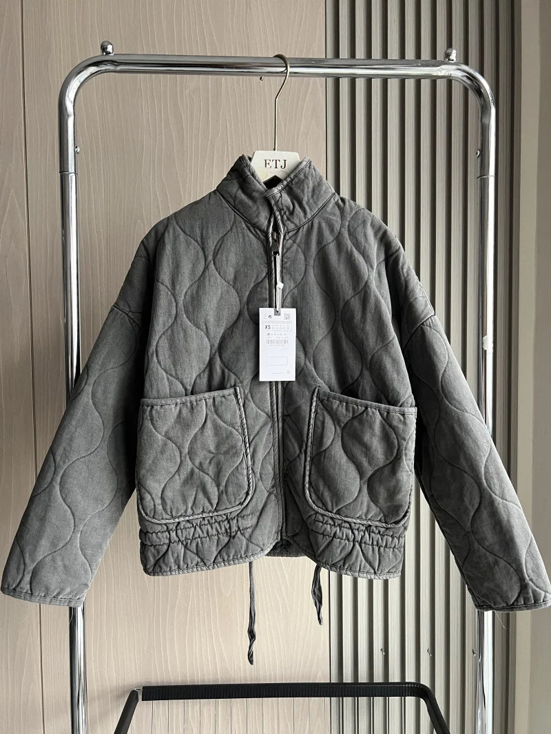 Women’s Quilted Cropped Jacket with High Collar