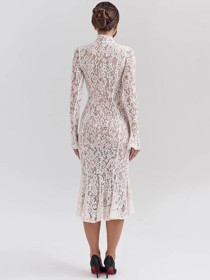 White Lace Dress – Elegant Long Sleeve Midi