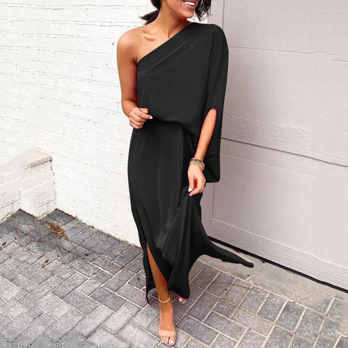 One-Shoulder Asymmetrical Slit Maxi Dress