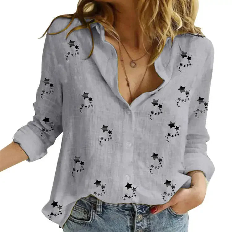Women’s Vintage Cotton Linen Floral Print Long Sleeve Casual Blouse