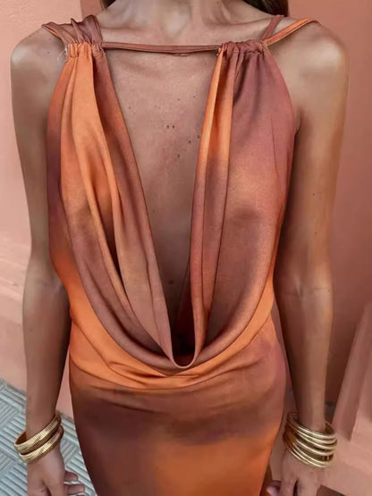 Sunset Ombre Halter Maxi Dress