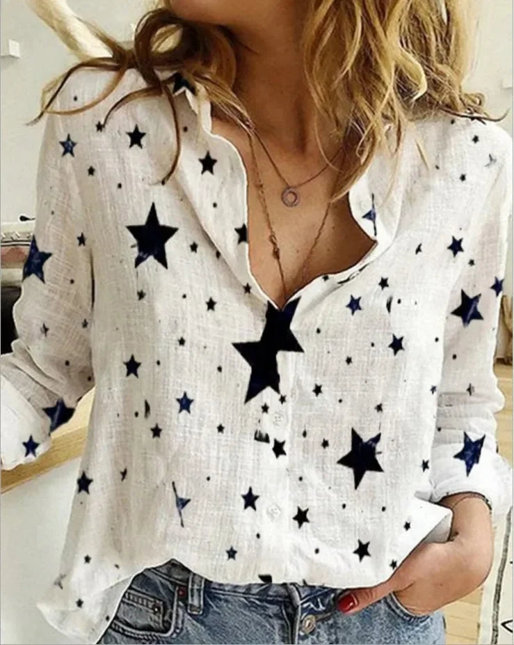Women’s Vintage Cotton Linen Floral Print Long Sleeve Casual Blouse