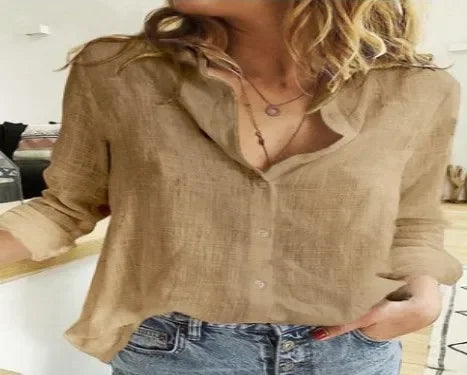 Women’s Vintage Cotton Linen Floral Print Long Sleeve Casual Blouse