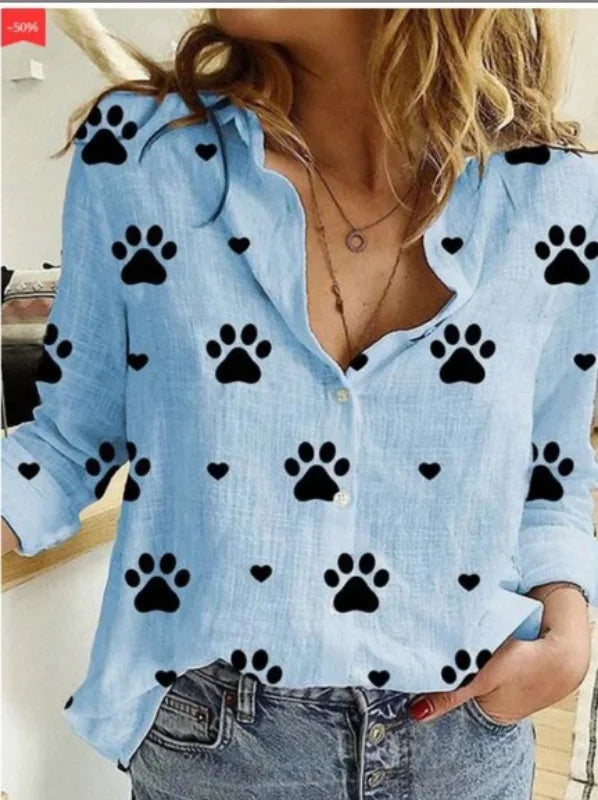 Women’s Vintage Cotton Linen Floral Print Long Sleeve Casual Blouse